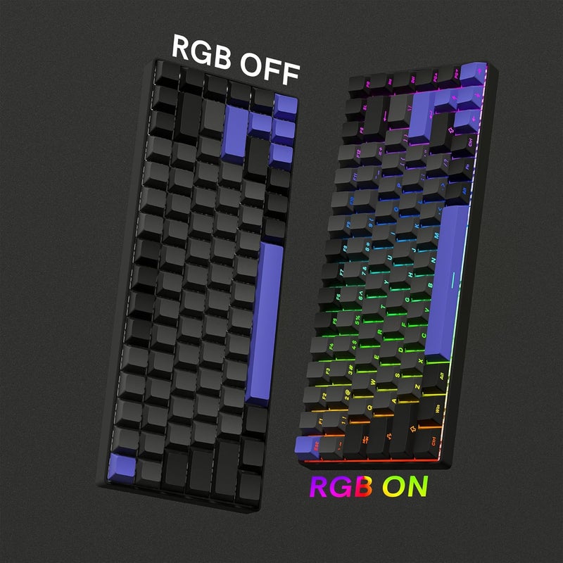 Rainy75 Shine Through Double Shot PBT Keycaps Set, Cherry Profile Custom Keycaps 60 65 75 100 Percent for 61/64/68/84/87/100/104/108 Retro Gaming Mechanical Keyboard, Black Purple - Image 5